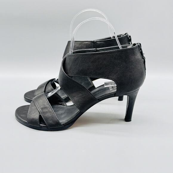 Stuart Weitzman Shoes Womens 6.5 Black Leather Ankle Strappy Zip High Heels - Picture 5 of 13